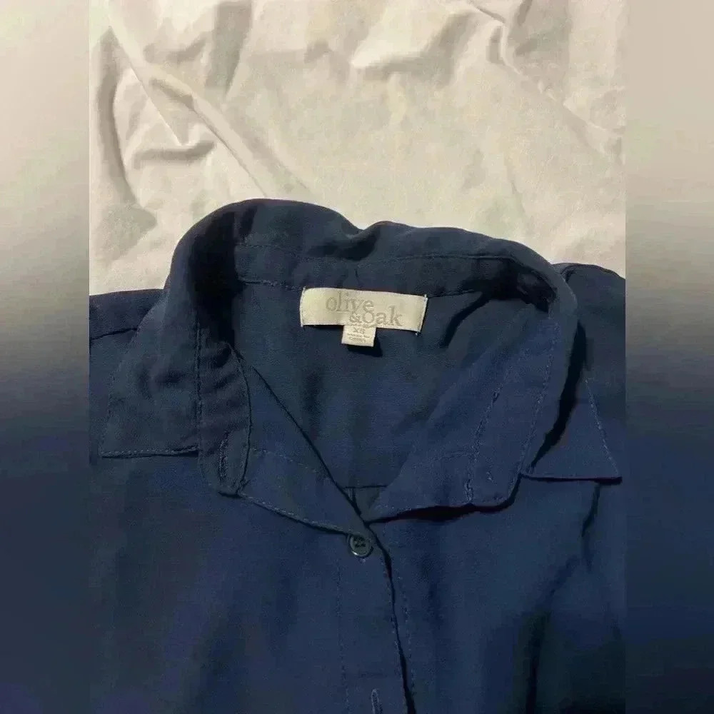 Olive & Oak Dark Navy Blue Button Down Shear Blouse - Picture 3 of 5